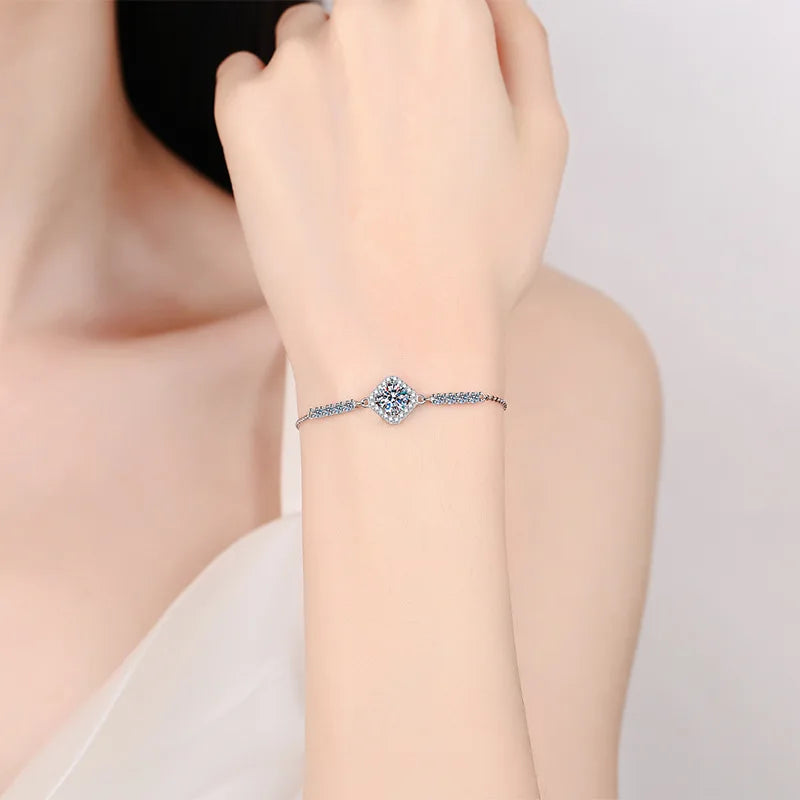 S925 Sterling Silver 0.65ct Moissanite Square Bracelet for Women