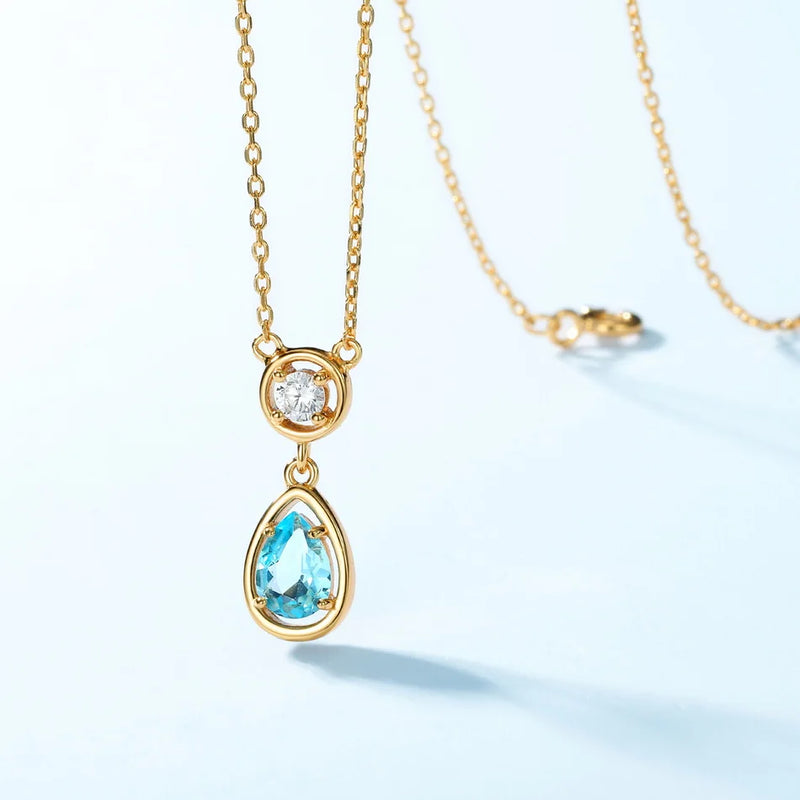 925 Sterling Silver Swiss Blue Topaz Necklace for Women.