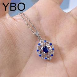 925 Sterling Silver Sapphire Flower Pendant Necklace for Women