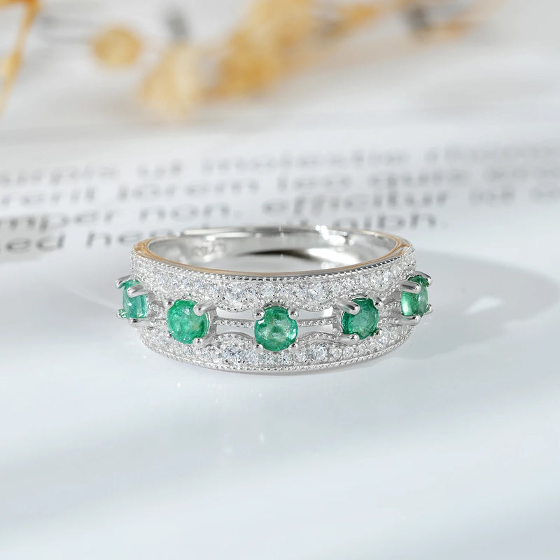 Sterling Silver Emerald Ring with CZ Stones for Women