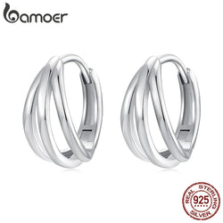 925 Sterling Silver Triple Huggie Hoop Earrings, White Gold Plated, Small, Hypoallergenic.