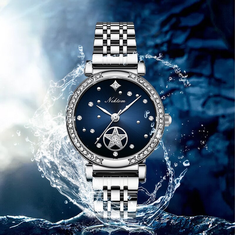 Gold or Silver Stainless Steel Rhinestone Quartz Watch for Women