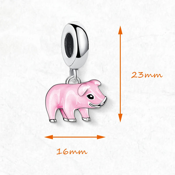 925 Sterling Silver Pink Pig Charm Pendant for Women