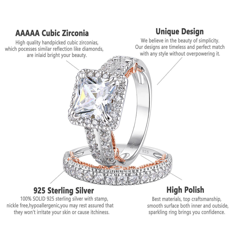 Sterling Silver Princess Cut CZ Engagement Ring Set for Women