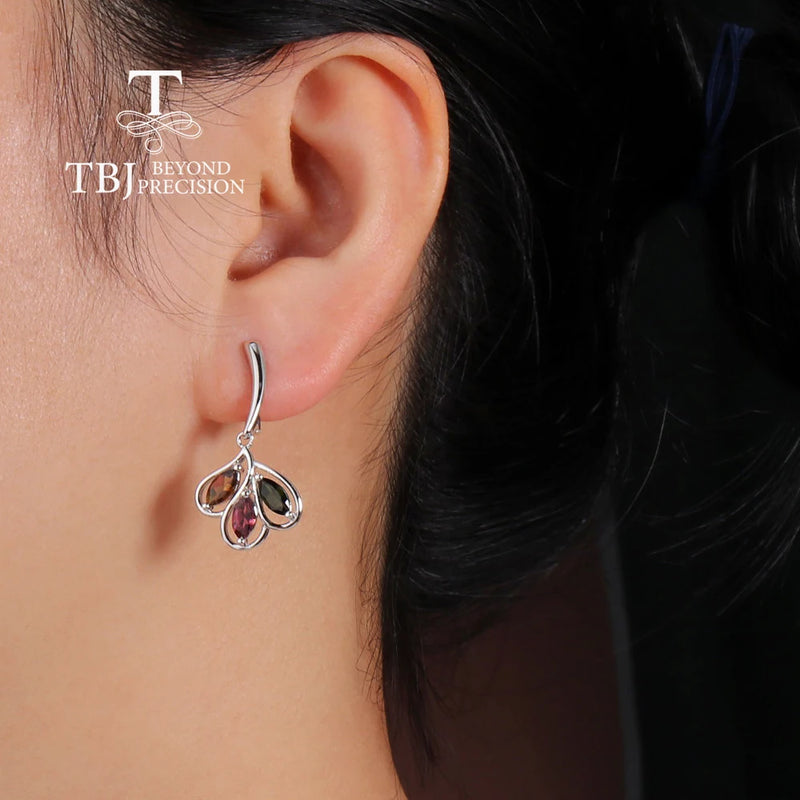 925 Silver Tourmaline Leaf Shape Earrings for Women