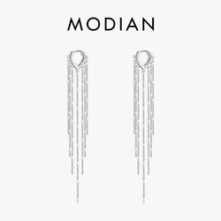 Sterling Silver Sparkling Long Tassel Hoop Earrings for Women