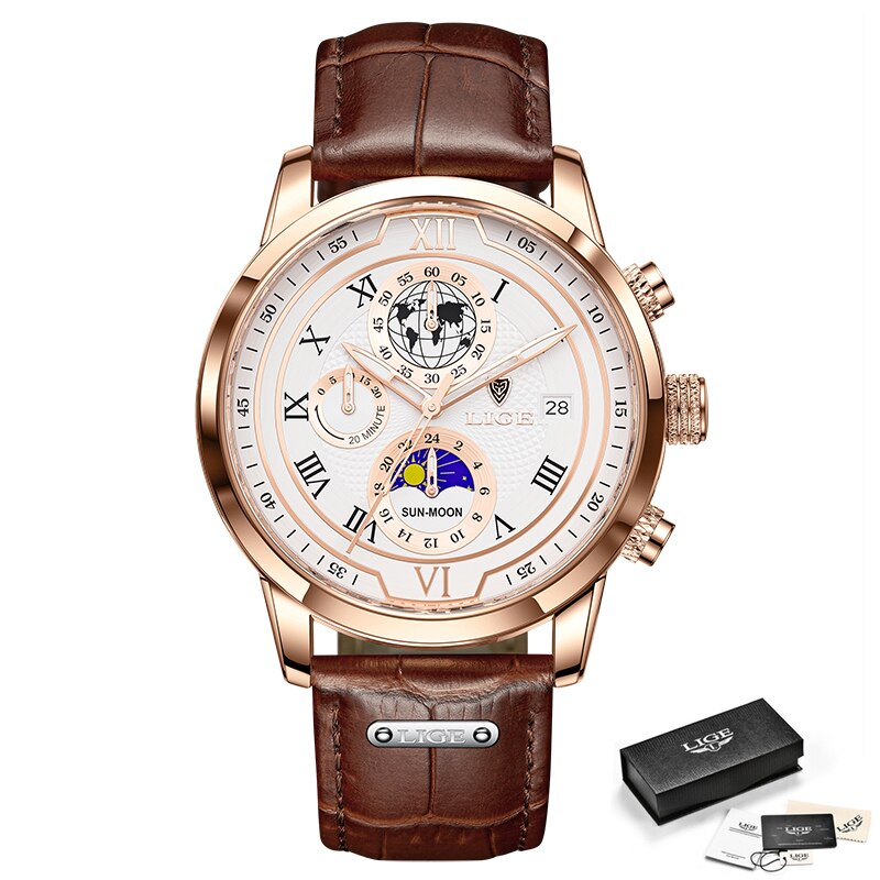 Leather Big Dial Chronograph Watch for Men