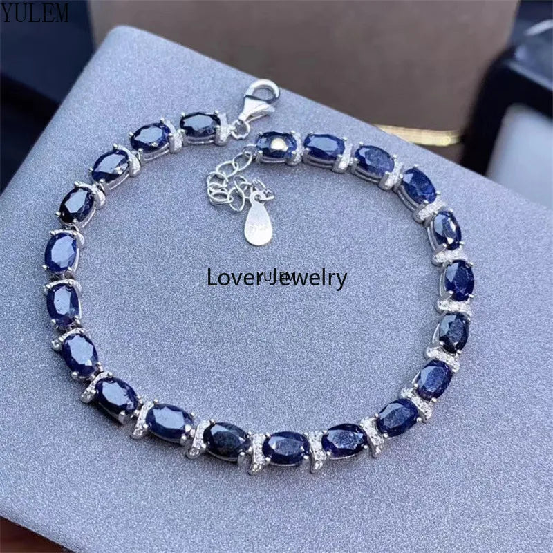 925 Sterling Silver Natural Sapphire/Opal Gemstone Bracelet for Women