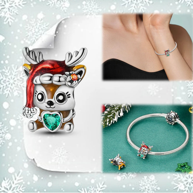 Sterling Silver Snowman, Christmas Tree, and Elk Charms Pendants for Jewelry Making for Women