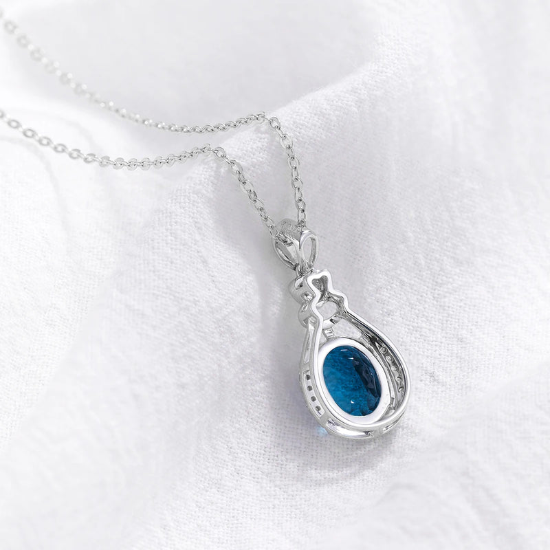 14K White Gold London Blue Topaz Pendant Necklace for Women