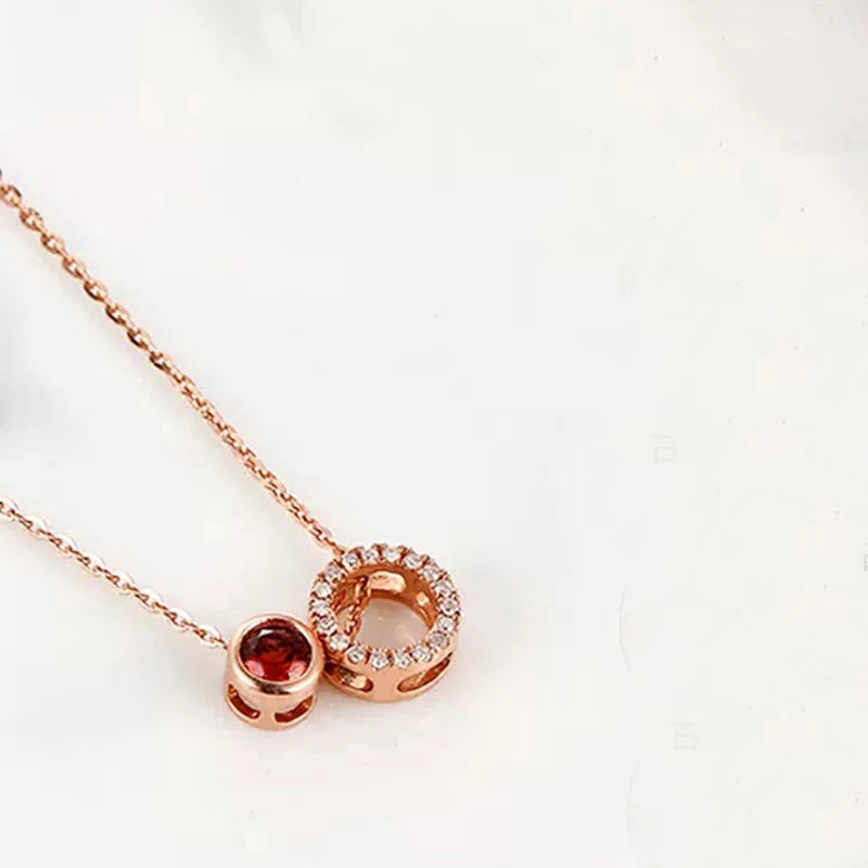 18K Yellow Gold Garnet Diamond Pendant Necklace for Women