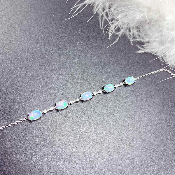 Sterling Silver 925 Natural Opal Bracelet for Ladies