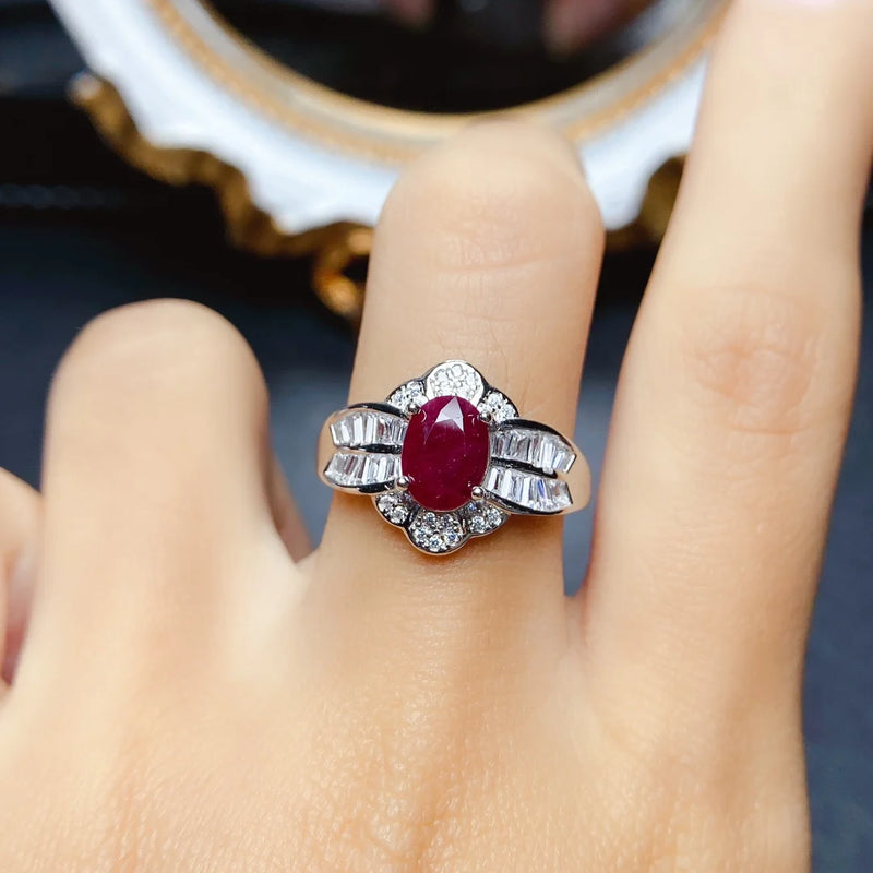 Sterling Silver Natural Ruby Ring for Women