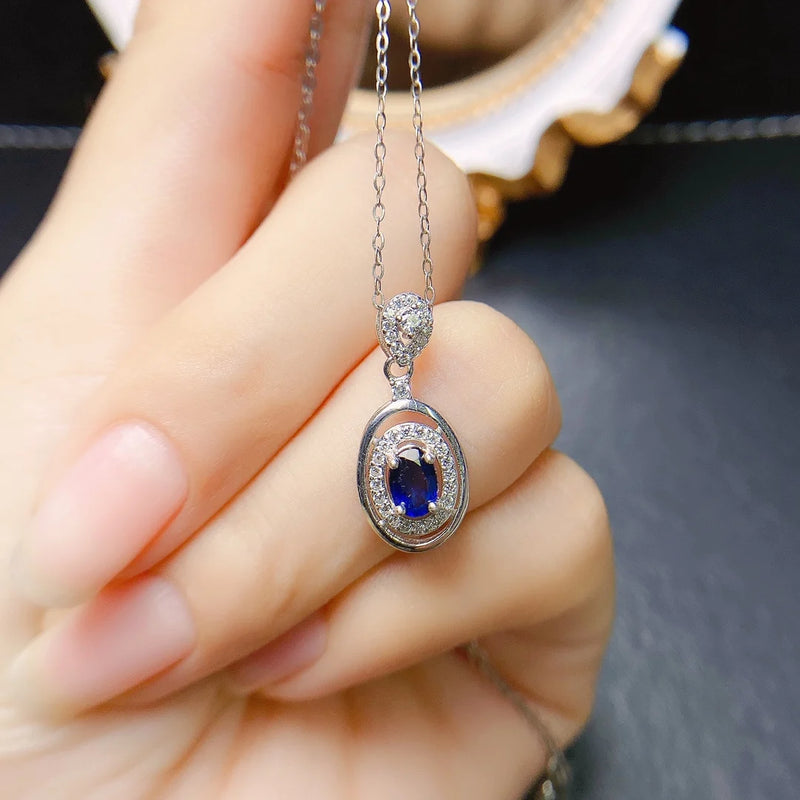 Sterling Silver Natural Sapphire Pendant Necklace for Women