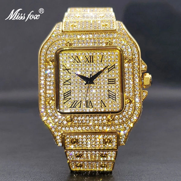 Gold Ice Out Watch with Wristwatches for Men