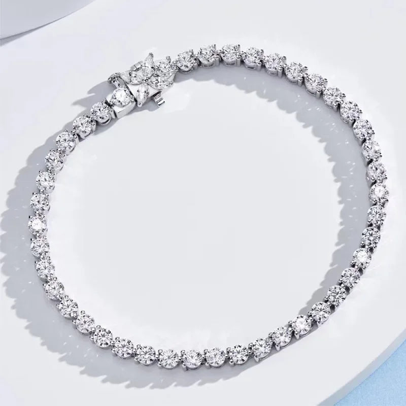 925 Sterling Silver Lab Sapphire High Carbon Diamonds Gemstone Tennis Bracelet