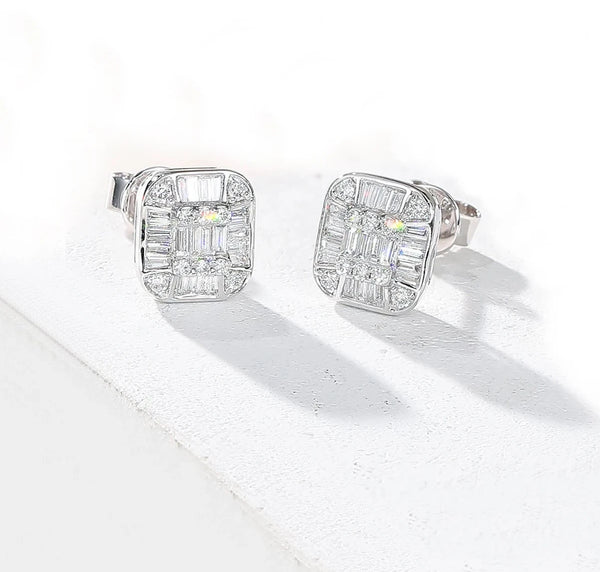 14K White Gold Baguette Cut Diamond Stud Earrings for Women