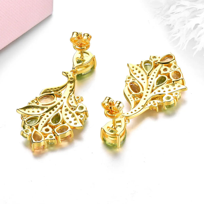 Silver/Yellow Gold Plated Natural Peridot & Citrine Earrings 8 ctw for Women