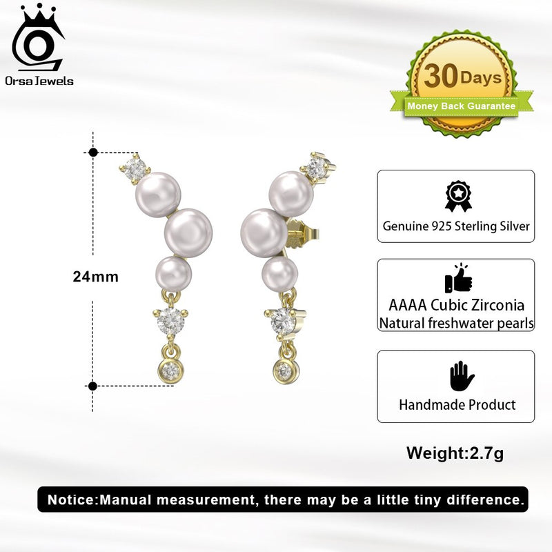 925 Sterling Silver Branch Leaves Pearl Dangle Earrings for Women