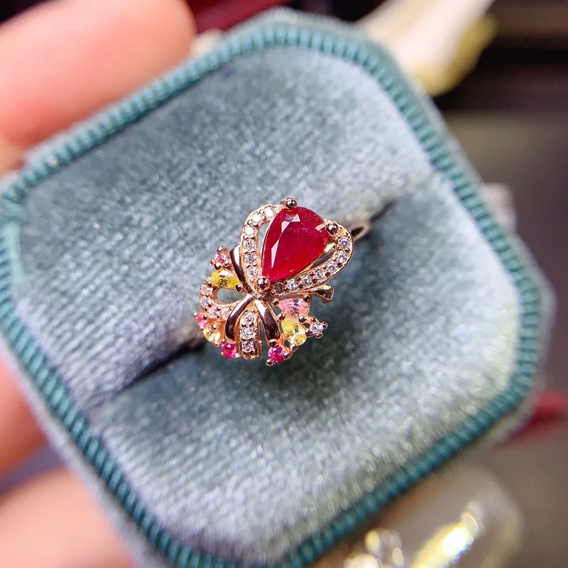 Sterling Silver Natural Ruby Ring for Women