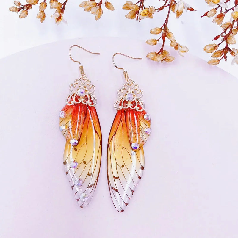 18K Gold Plated Gradient Cicada Butterfly Wing Dangle Earrings for Women