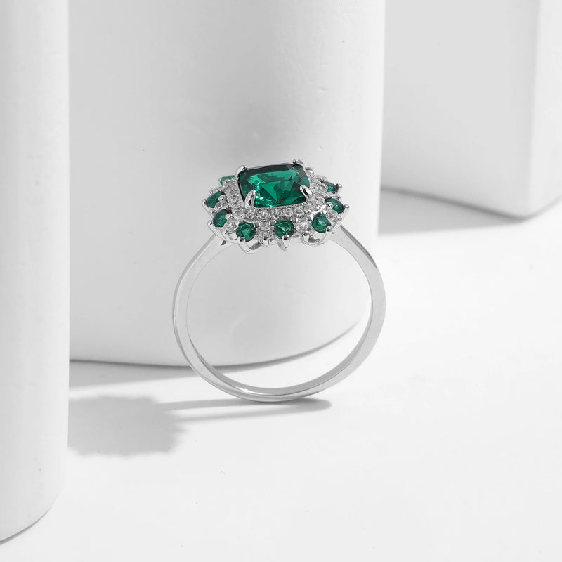 Sterling Silver Green Zirconia Square Ring for Women