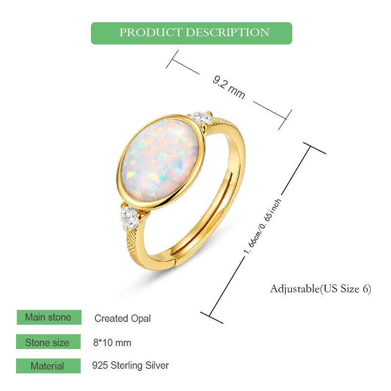 Sterling Silver Synthetic Opal and Moss Agate Adjustable Ring for Women