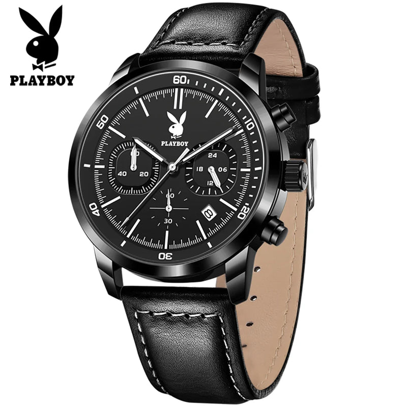 Leather Strap Quartz Multifunction Sports Watch for Men