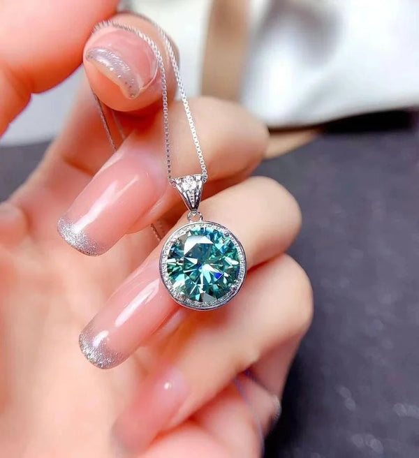 Sterling Silver 5ct Green Moissanite Ring and Pendant for Women