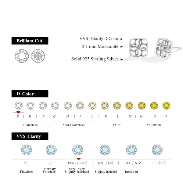 925 Sterling Silver Moissanite Stud Earrings for Women