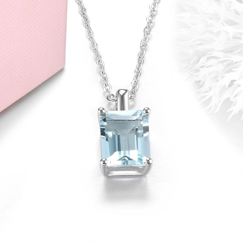 9K White Gold Aquamarine Pendant for Women