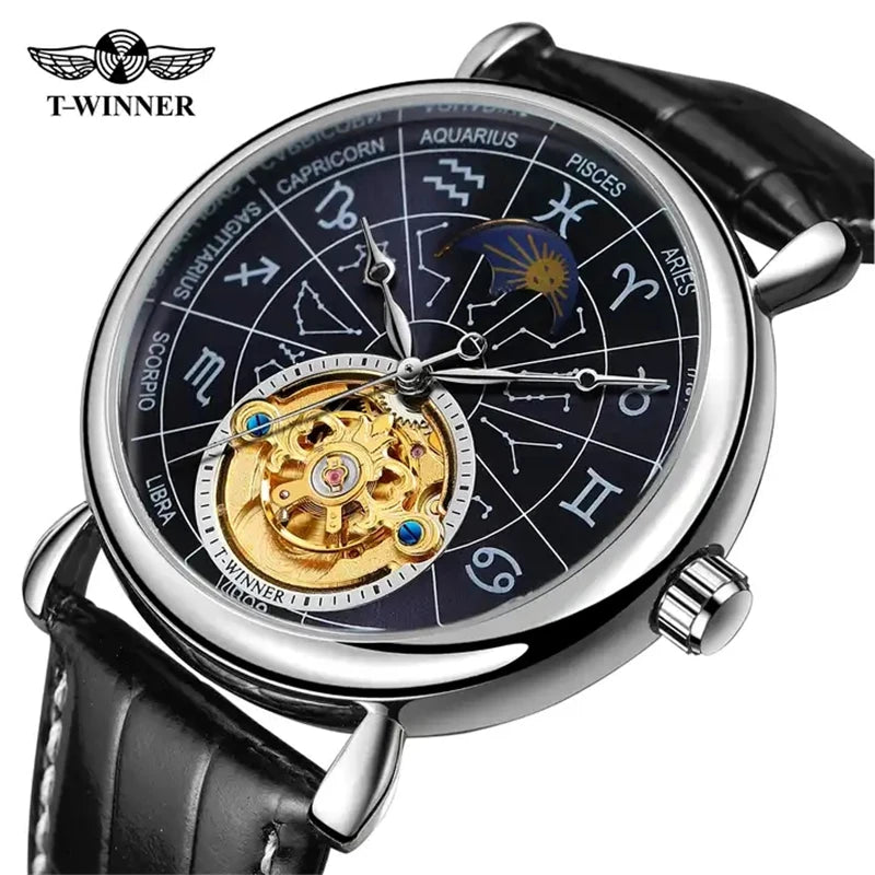 Stainless Steel Leather Strap Watch for Men