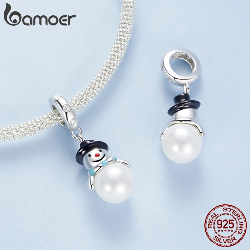 925 Sterling Silver Pearl Snowman Pendant for Bracelet & Necklaces, Unisex