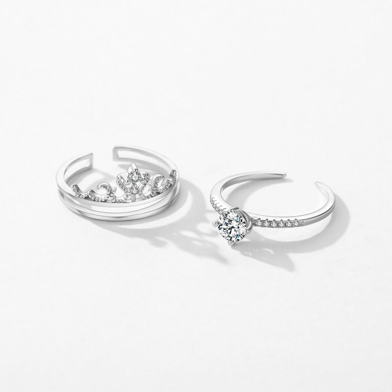 Sterling Silver Adjustable Crown Ring for Women