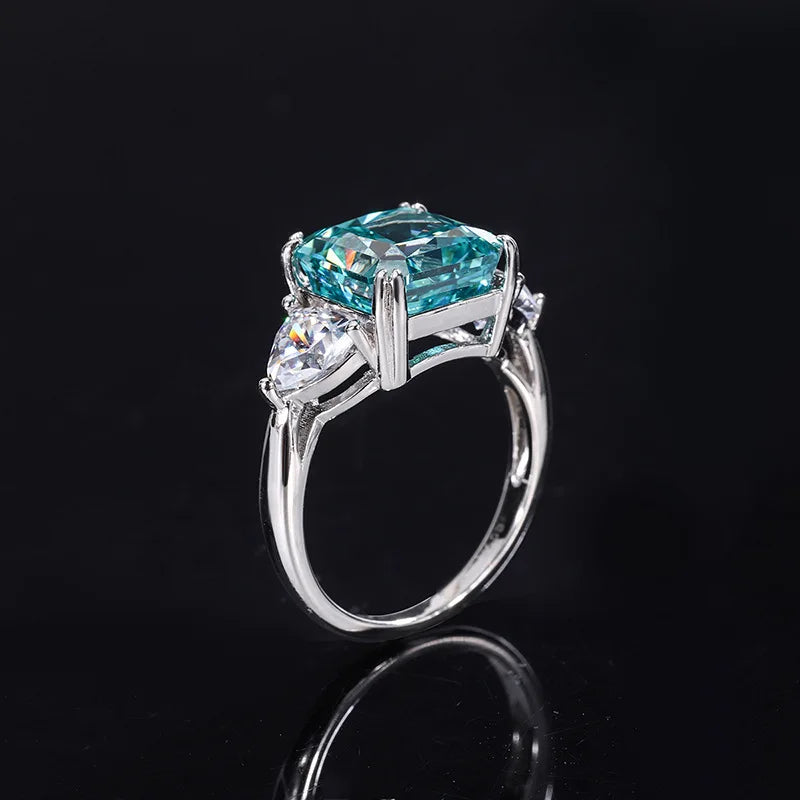 Sterling Silver 5.00 ctw Diamond, Redian, Mint Green Square Ring for Women