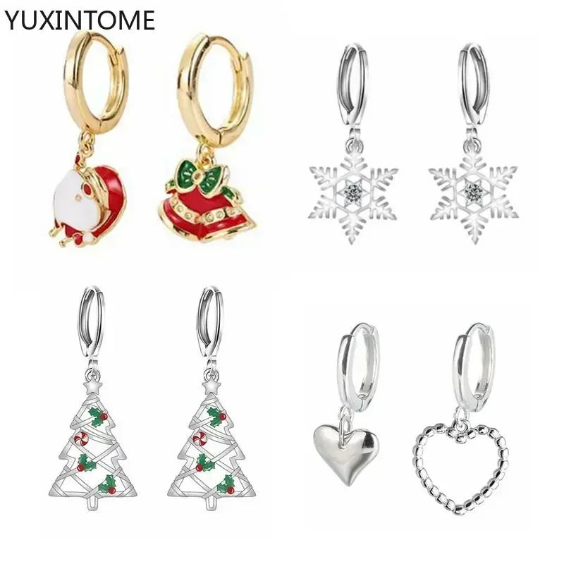 Sterling Silver Hoop Earrings with Santa Bell/Snowflake/Christmas Tree Pendants for Women