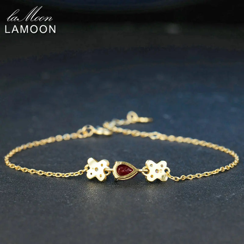 925 Sterling Silver Gold Vermeil Natural Ruby Bracelet for Women