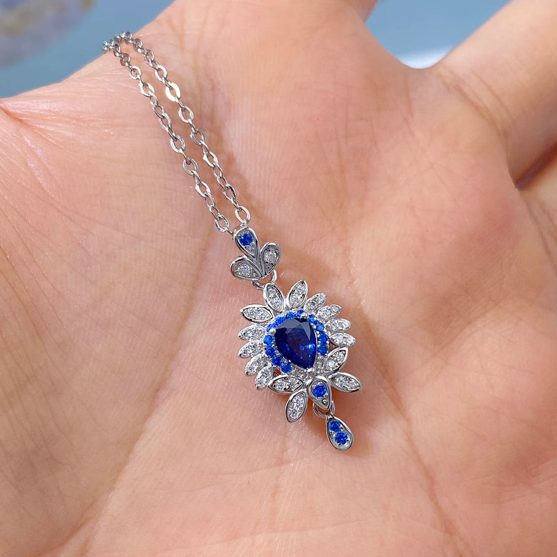 Sterling Silver Natural Sapphire Pendant Necklace for Women