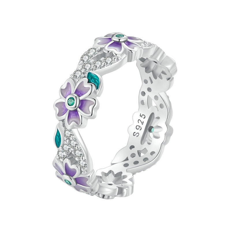 Sterling Silver Purple Wreath Flower Ring for Women