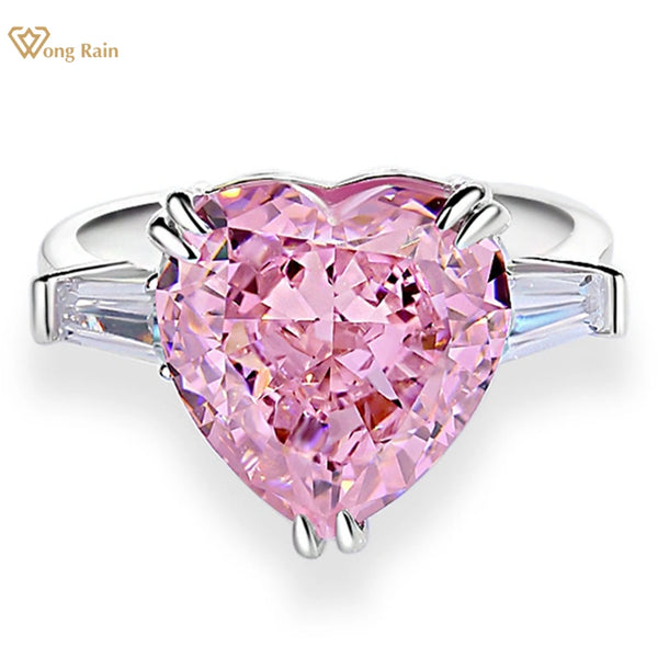 Wong Rain Luxury 100% 925 Sterling Silver 12*12 MM Heart Lab Pink Sapphire Gemstone Wedding Engagement Ring for Women Jewelry