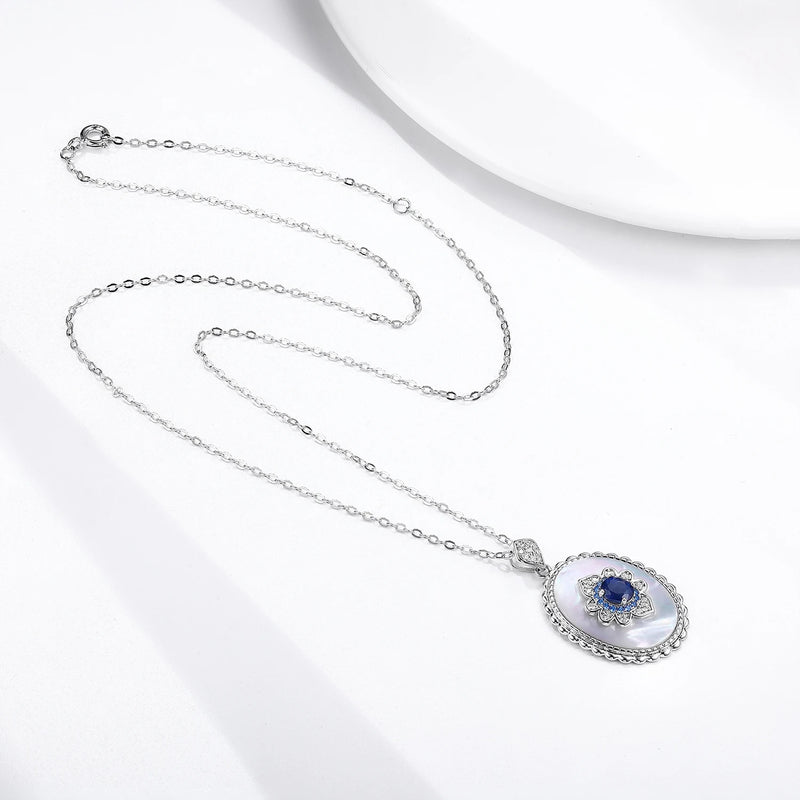 Sterling Silver Sapphire Flower Pendant Necklace for Women