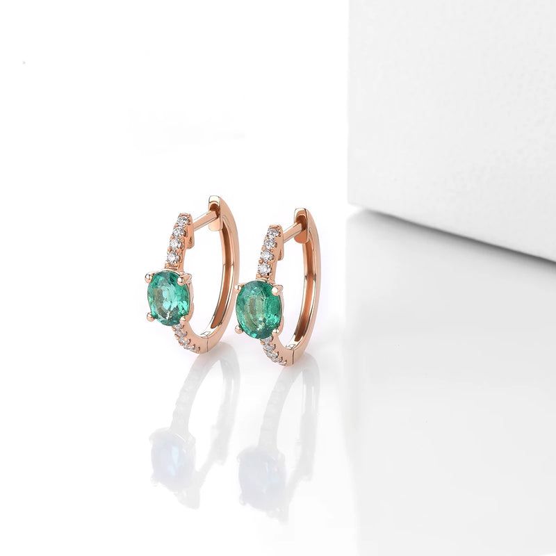 18K Rose Gold Emerald and Diamond Earrings for Women