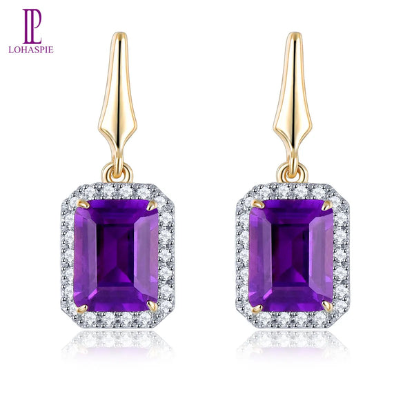 14K Yellow Gold Amethyst Stud Earrings for Her