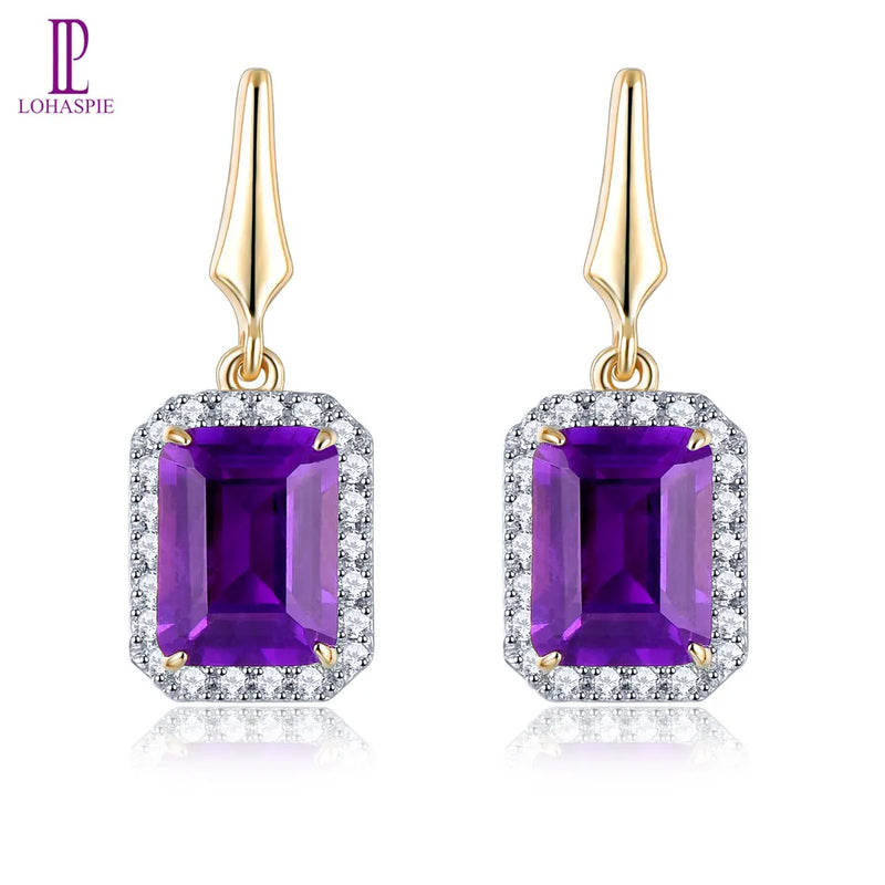 14K Yellow Gold Amethyst Stud Earrings for Her