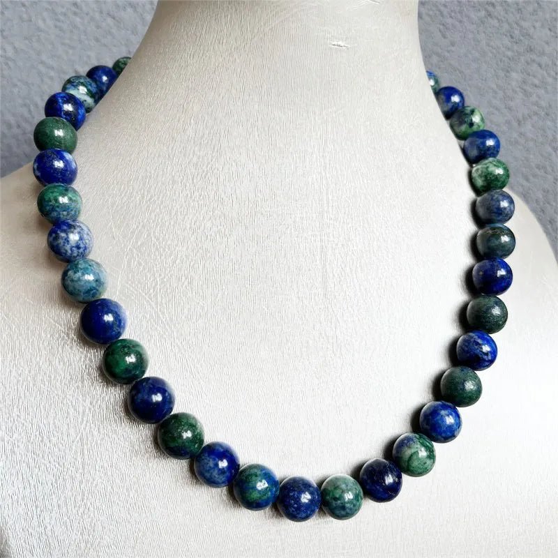 Sterling Silver Lapis Blue Brazilian Azurite 12MM Necklace for Women.