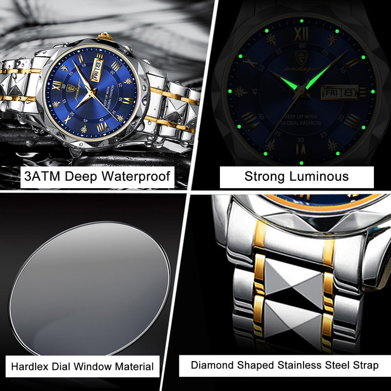 Luxury Quartz Wristwatch with Date and Week Display for Men