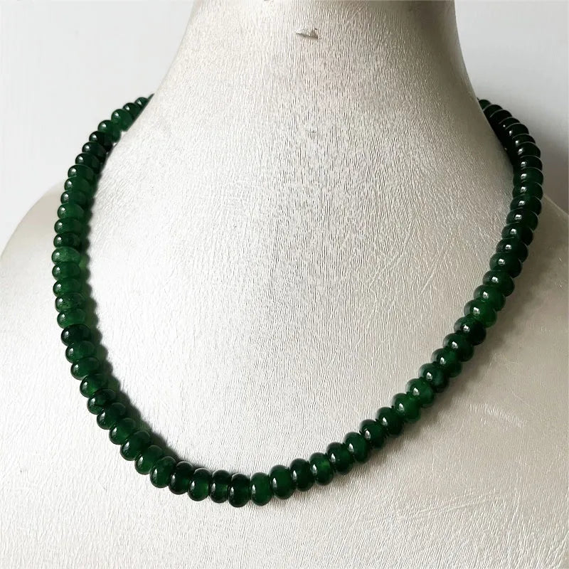 Sterling Silver Oval Green Emerald Jade Necklace for Women