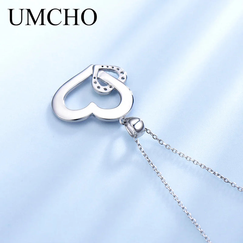 Silver Double Heart Pendant Necklace for Woman