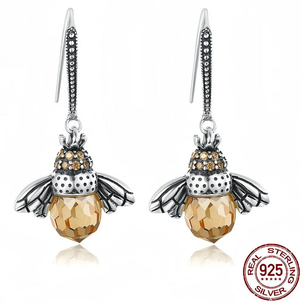 925 Silver Champagne Gold Dangle Earrings for Women