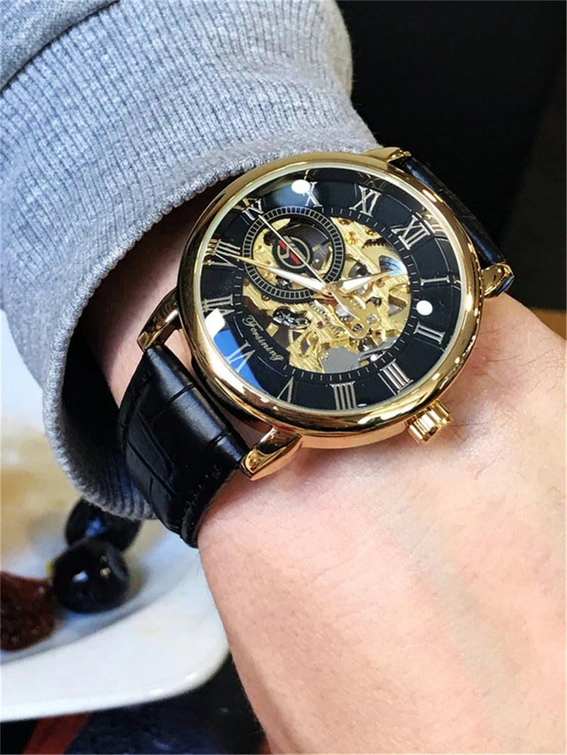 Skeleton Mechanical Hand Wind Watch with Tourbillion for Men